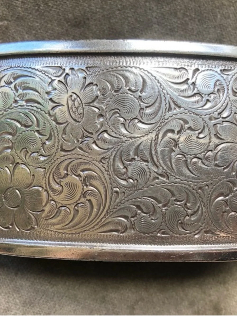 90s Y2K Braided Woven Brown Leather Chunky Belt w/ Silver Floral Engraved Buckle